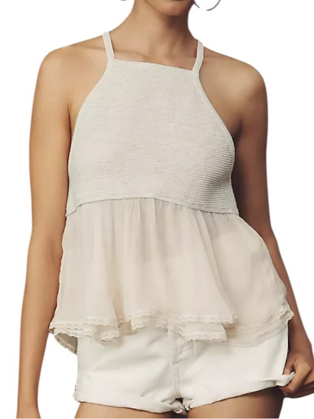 Anthropologie Sheer Panel Halter Neutral Swing Tank Top Size Large